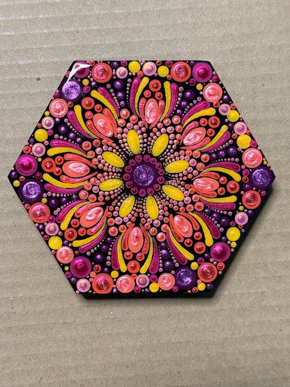 Wooden Hexagon Coaster - March Sunset