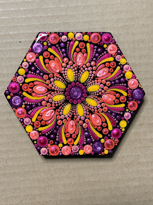 Wooden Hexagon Coaster - March Sunset