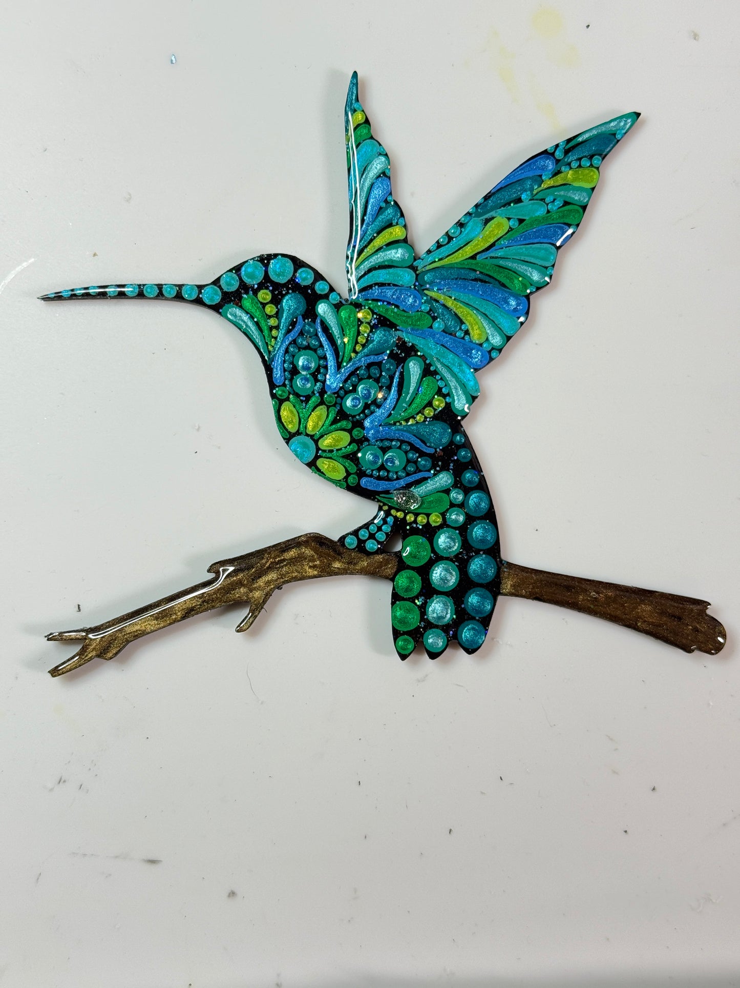 Hummingbird on Branch Ornament-Painted to Order