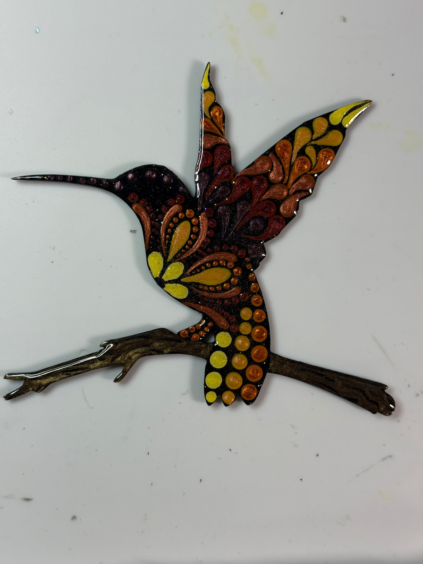 Hummingbird on Branch Ornament-Painted to Order