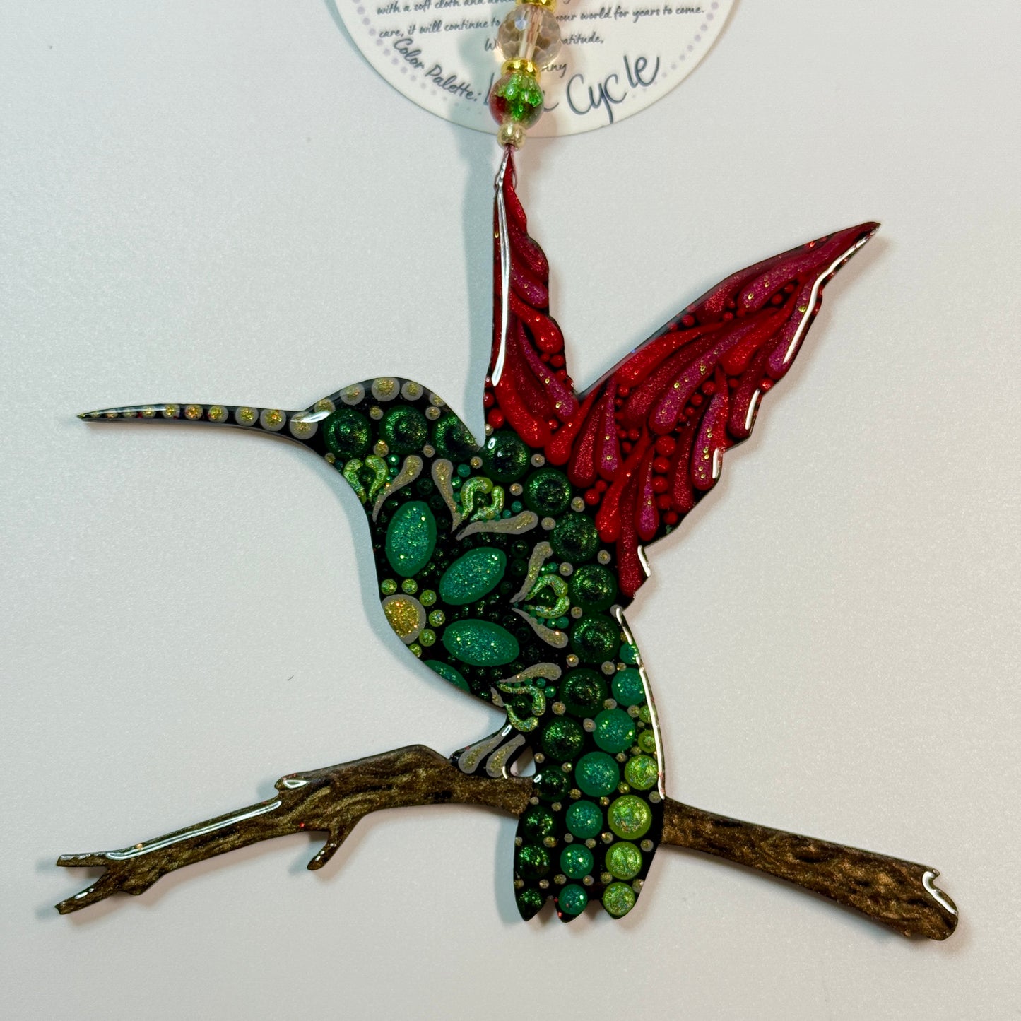 Hummingbird on Branch Ornament-Painted to Order