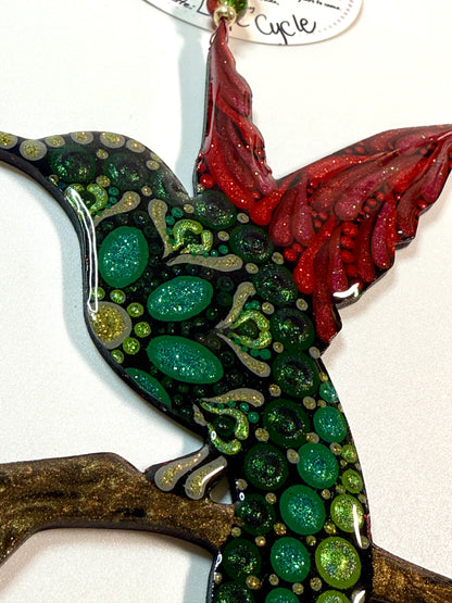 Hummingbird on Branch Ornament-Painted to Order