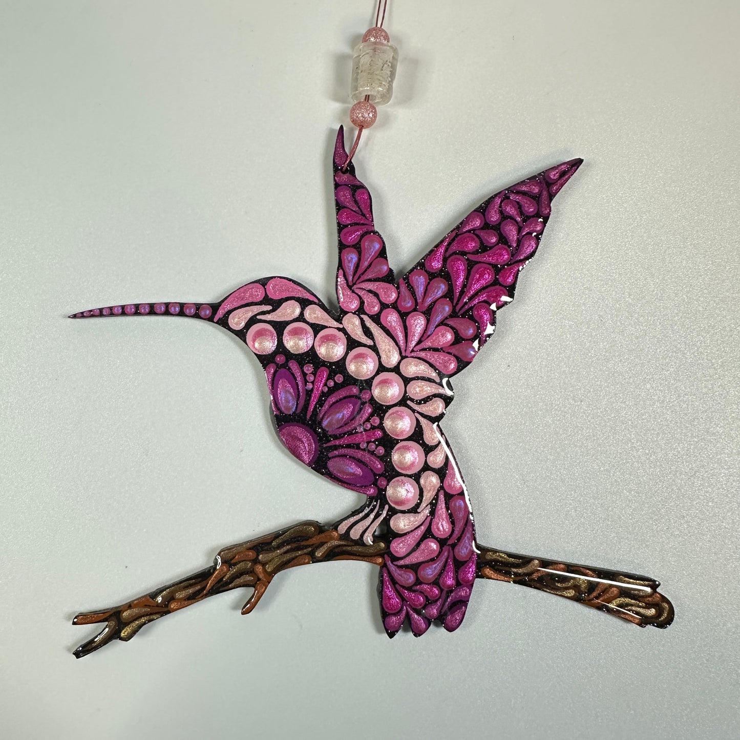 Hummingbird on Branch Ornament-Painted to Order