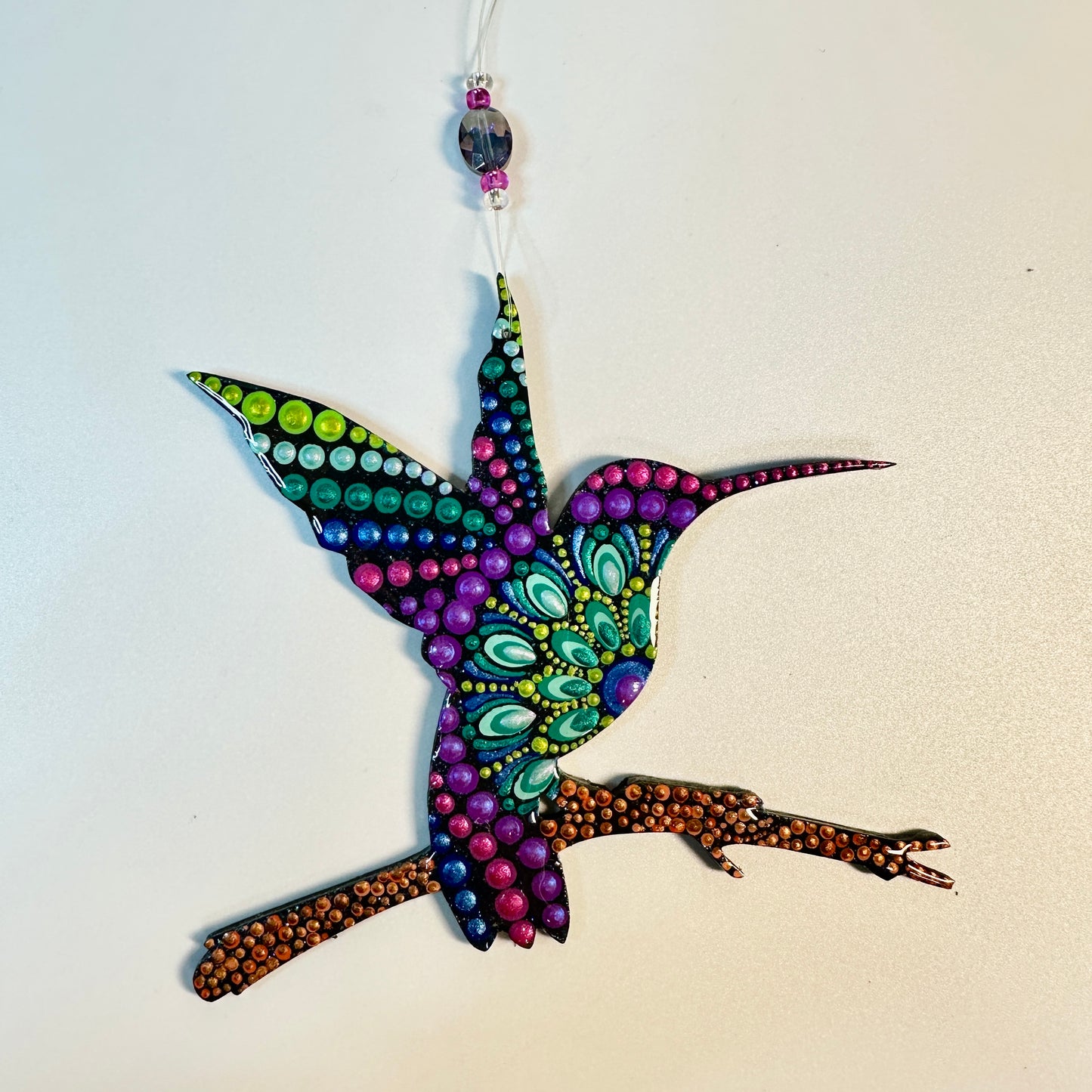 Hummingbird on Branch Ornament-Painted to Order