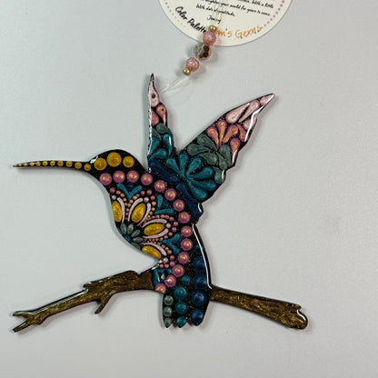 Hummingbird on Branch Ornament-Painted to Order